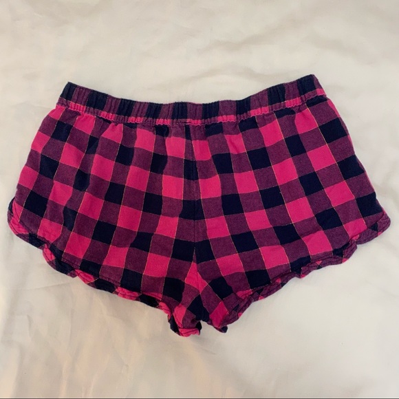 AERIE PINK/NAVY PLAID FLANNEL PJ BOXER SHORTS - Picture 2 of 3